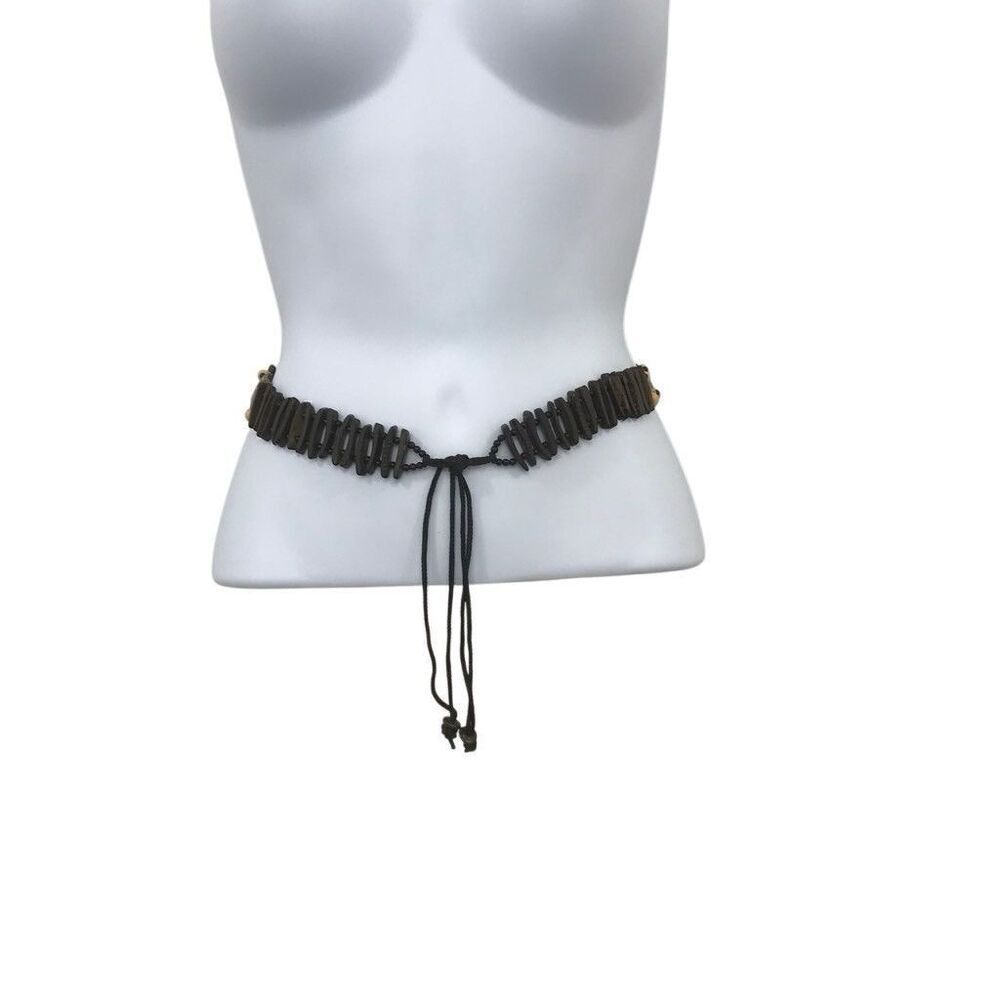 Bohemian Vintage Wooden Plank Beaded Long Self Tie Brown Hippie Belt